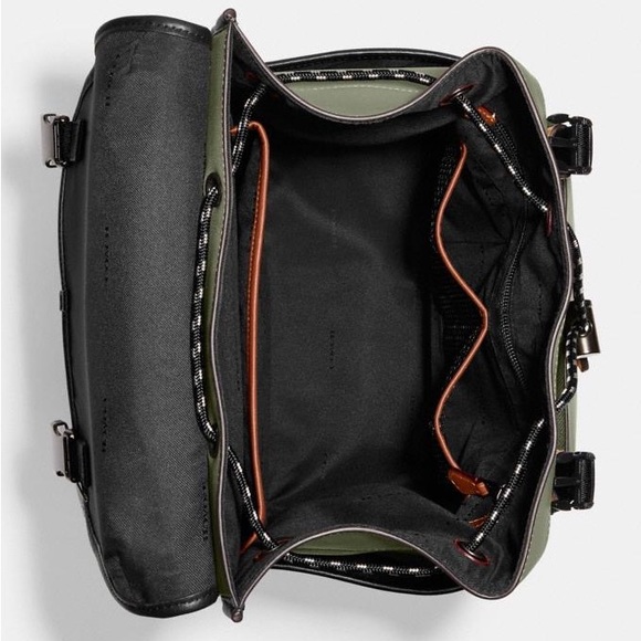 Coach League Flap Leather Backpack Colorblock Ji Army Green Multi NWT - Picture 3 of 6